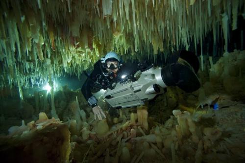 Diver in an underwater cave